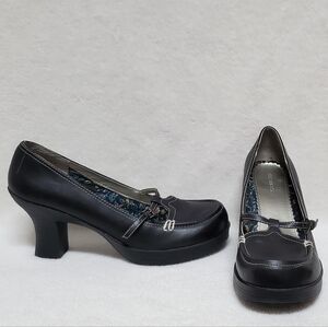 VINTAGE 90s Maurices Black Vegan Leather Platform Chunky Heel Maryjane Shoes 10
